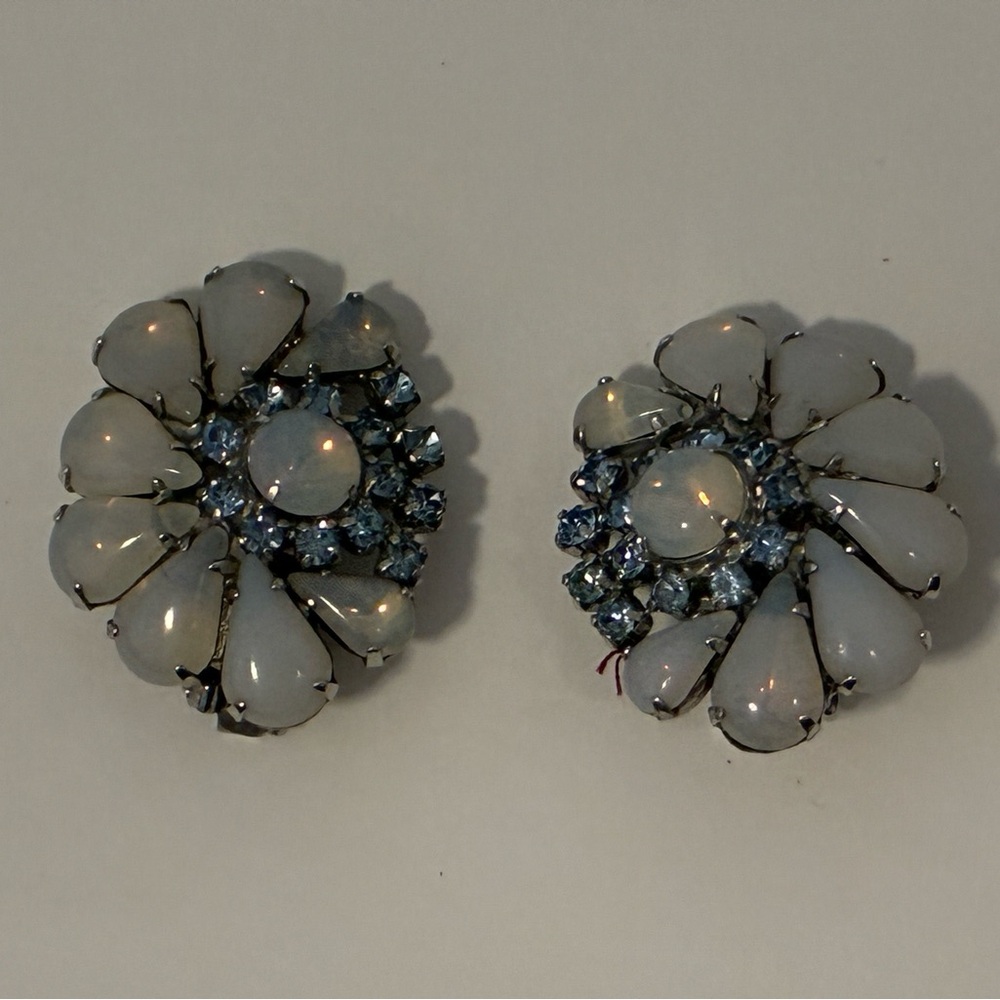 Vintage Elegant White and Blue Floral Earrings